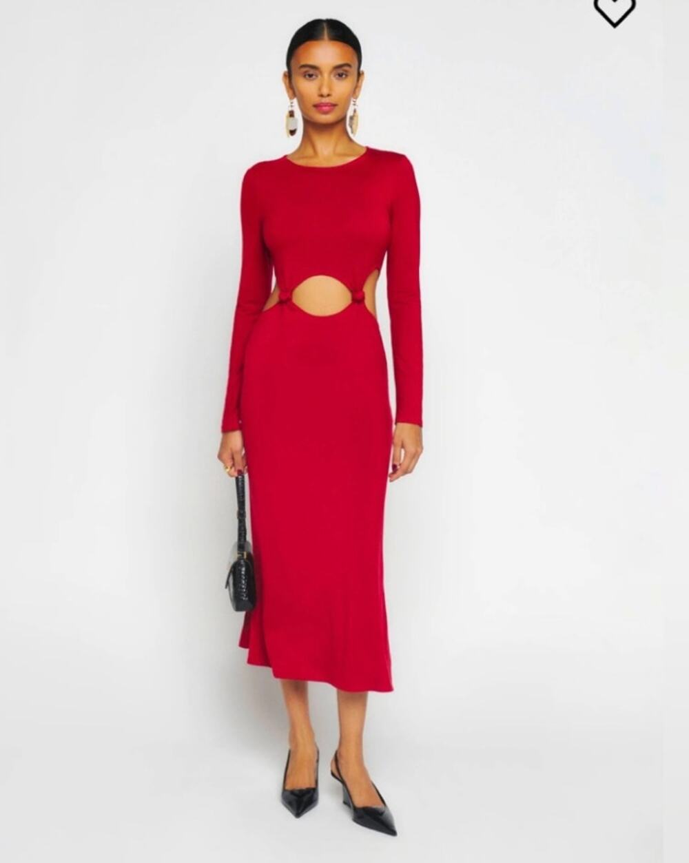Reformation Via Red Long-Sleeve Midi Dress with Cutouts